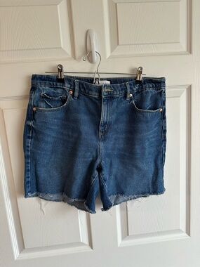 LOFT Dark Blue Denim Frayed Hem Jean Shorts
